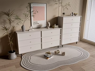 Modern Cream Style Bookcase Whole Cabinet Sideboard Cabinet Balcony Cabinet Storage Cabinet Entrance Cabinet 3d model
