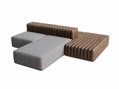 Modern Gray and Brown Modular Sectional Sofa with Striped Backrest Design 3d model