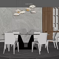 Modern Restaurant Interior With Stone Textured Wall Cloud Like Pendant Lights And Wooden Cabinets