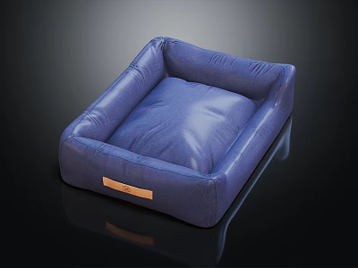 Blue Square Pet Bed With Soft Plush Surface And Leather Label Design 3d model