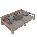 Modern Minimalist Two Seater Sofa with Wooden Frame Gray Cushions and Decorative Pillows