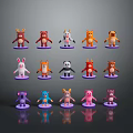 Colorful Cartoon Animal Characters With Different Animal Designs Standing On Purple Bases