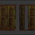 Weathered Old Wooden Doors With Wood Grain Metal Hinges Closed And Half Open