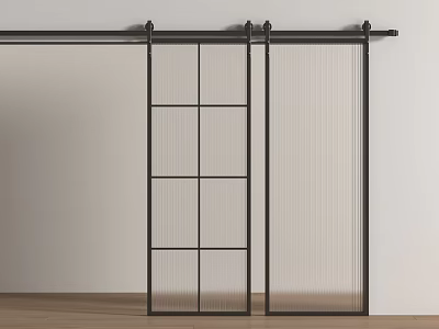 Minimalist Interior Sliding Doors With Black Frame And Ribbed Glass 3d model