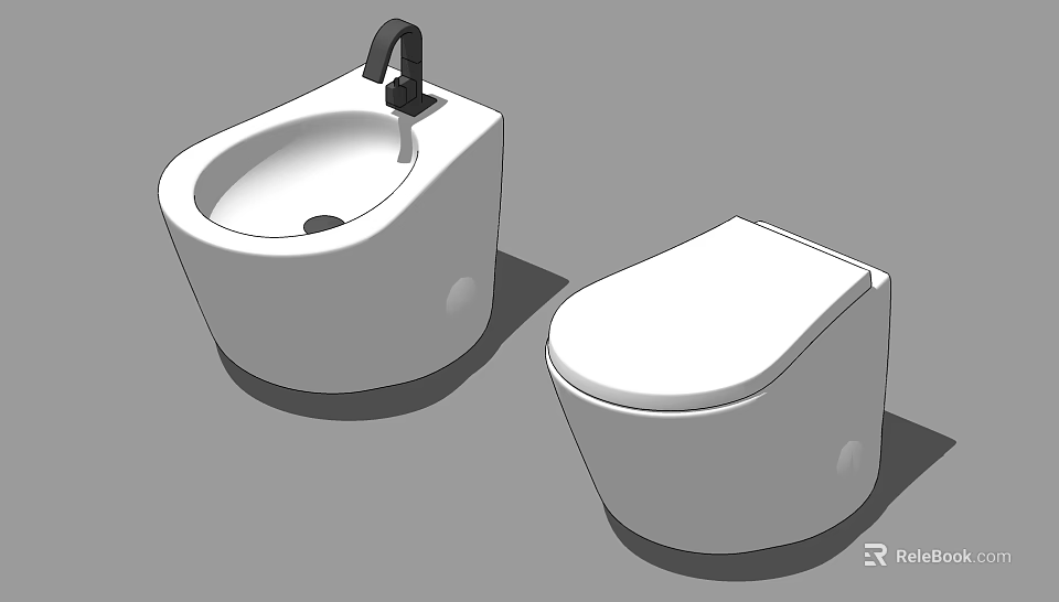 Modern White Toilet And Sink In Contemporary Bathroom Interior Design 3d model 