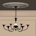 Elegant Classical Chandelier Featuring Multiple White Glass Shades Brass Frame Ceiling Medallion And Paneled Walls