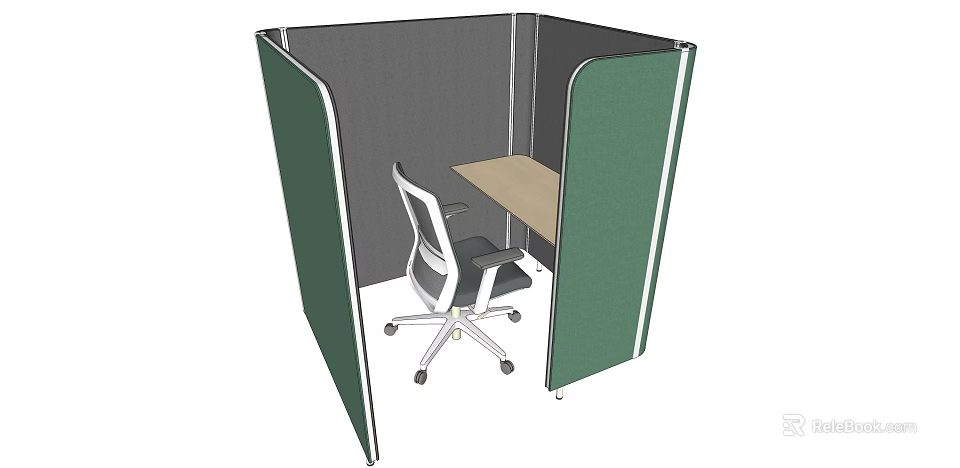 Green Office Partition Workspace With Table And Chair For Productive Work 3d model 