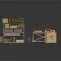 Organized Warehouse Storage Setup With Metal Shelves Wooden Crates And Green Jars