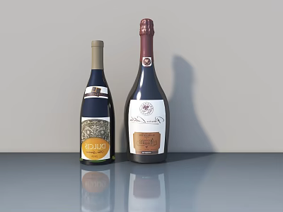 Modern Swing Door Cabinet Featuring Wine Bottles On Sleek Grey Surface 3d model