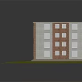 Twin Red Brick Architectural Model Buildings With Gray Walls Black Roof And Green Lawn