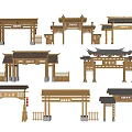 Traditional Chinese Archways With Various Wooden Structures And Classical Roof Designs