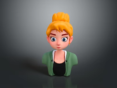 Game Movie Character With Blonde Bun Blue Eyes Green Jacket And Black Top 3d model