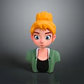 Game Movie Character With Blonde Bun Blue Eyes Green Jacket And Black Top