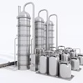 Industrial Equipment Featuring Stainless Steel Towers Storage Tanks And Piping System