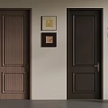 Modern Interior Featuring Wooden Hinged Doors With Panel Design And Wall Art 3d model