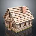 Traditional Wooden Log Cabin With Sloped Roof Brick Chimney Windows And Front Door