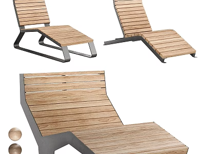 Wooden Loungers on Outdoor Ground with Metal Frames and Modern Design 3d model