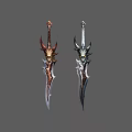 Two Fantasy Style Swords With Ornate Hilts Intricate Patterns And Elaborate Decorative Details