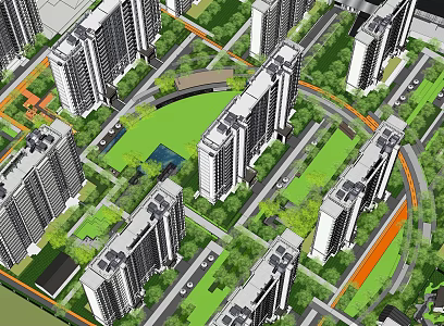 Linear style residential district landscape 3d model