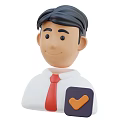 Smiling Cartoon Man In White Shirt Red Tie Holding Device With Orange Phone Icon