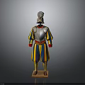 Swiss Guard Uniform With Metallic Armor And Striped Tunic On Display Stand