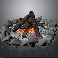 Modern Stone Fire Pit Design With Burning Logs And Red Flames 3d model
