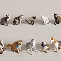 Ceramic Cat And Dog Figurines Collection Featuring Different Breeds In Sitting Or Lying Positions
