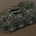 Camouflaged Military Tank With Metal Cage Armor Multi Wheel Design And Top Machine Gun