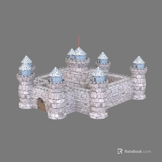 Cartoon Castle Scene With Multiple Towers Blue Spires And Stone Brick Structure 3d model 