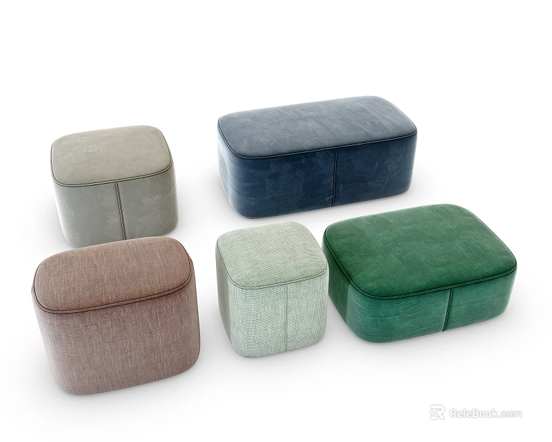 Multicolored Velvet Sofa Stools in Square and Rectangular Shapes for Home Decor 3d model 