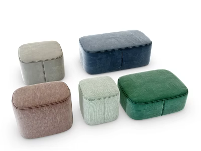 Multicolored Velvet Sofa Stools in Square and Rectangular Shapes for Home Decor 3d model