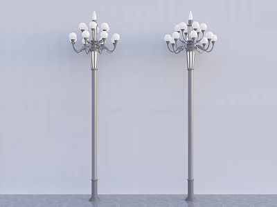 Outdoor Lights With Silver Pillars And Multiple White Bulbs For Outdoor Areas 3d model