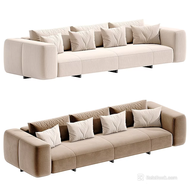 Elegant Modern Sofa Interior With Beige Upholstery And Multiple Decorative Cushions 3d model