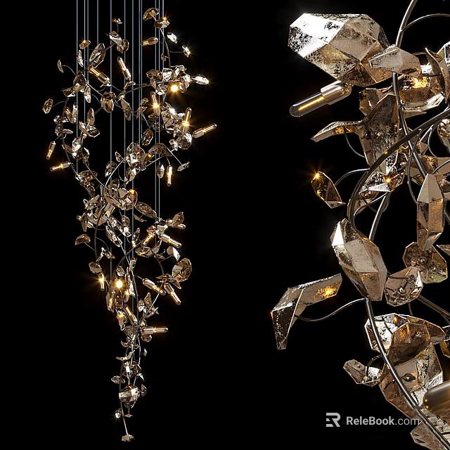 Elegant Modern Metallic Chandelier with Crystal Prism Shapes and Illuminated Warm Light 3d model 