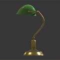 Vintage Green Desk Lamp With Curved Gold Arm And Stable Base