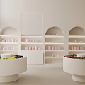Modern Boutique Store Interior With White Display Shelves Green Sofa And Seating Area