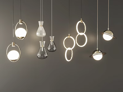 Modern Hanging Pendant Lights with Various Designs Metal Frames and Glass Elements 3d model