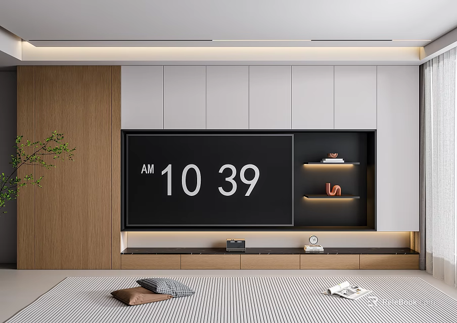 Modern Foyer Hallway With Wooden Panels Storage Cabinets And Digital 3d model 