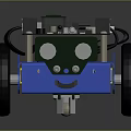 Small Robot With Blue Frame Green Circuit Board Black Motors And White Wheels