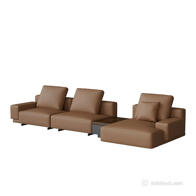 Modern Brown Sectional Sofa With Multi Seater Design And Comfortable Cushions 3d model
