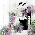 Floral Decorated Stage With Purple White Flowers Green Plants And Elegant Background Design