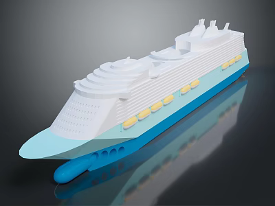 Cartoon Style Cruise Ship Illustration With White Body Blue Bottom And Yellow Windows 3d model