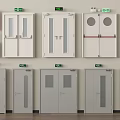Various Types of Doors With Fire Safety Equipment and Emergency Exit Signs