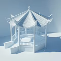Traditional Chinese Pavilion With Curved Eaves Black Tiled Roof And Wooden Railing