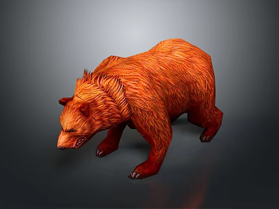 Red Bear 3D Model With Detailed Fur Texture And Standing Pose On Gray Background 3d model