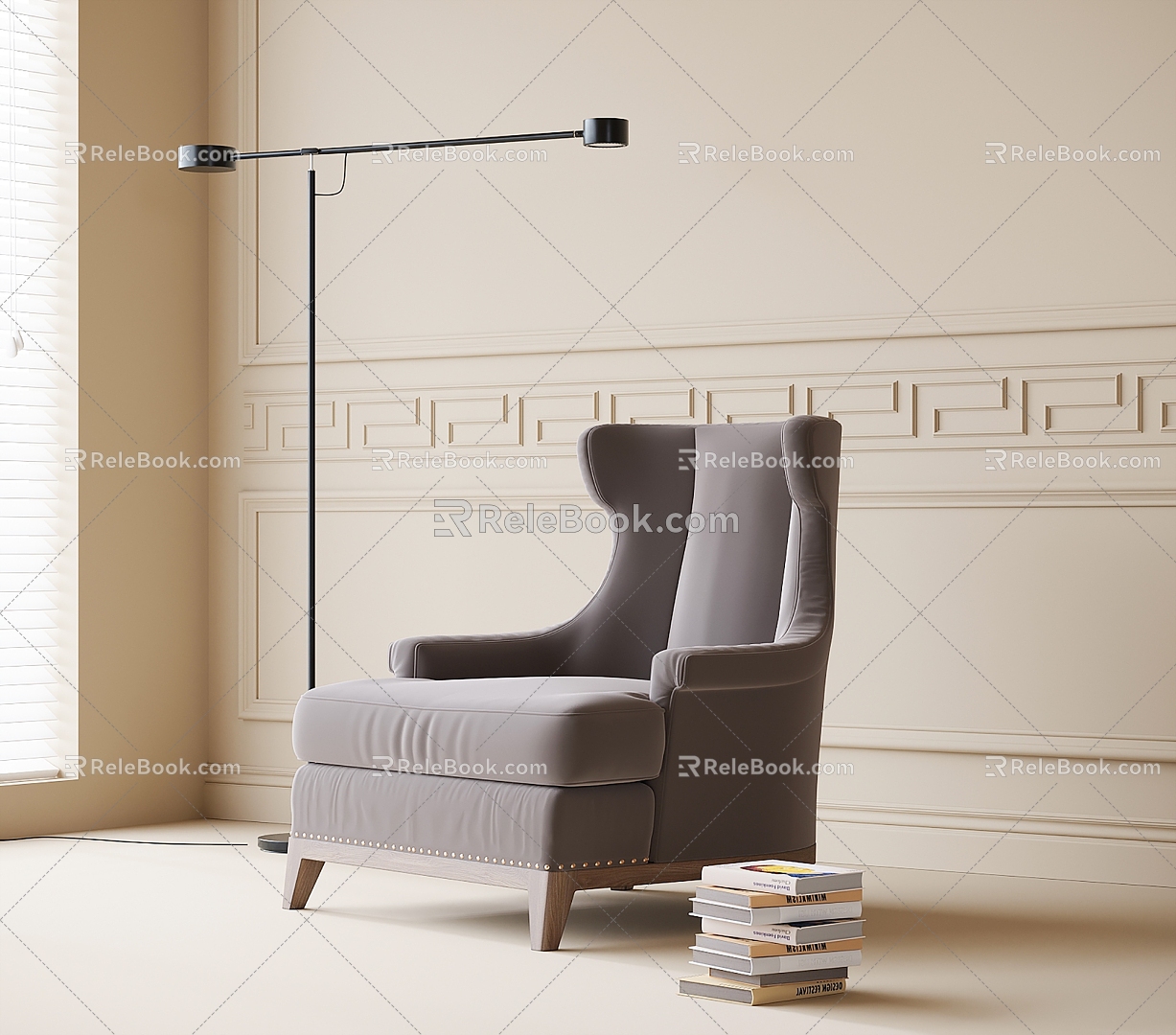 Modern Single Sofa Leisure Chair Single Chair Floor Lamp 3d model