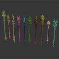 Fantasy Staves Collection With Green Glowing Elements And Decorative Designs