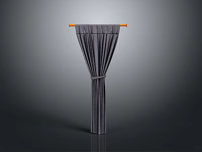 Gray Pleated Curtain With Orange Rod Tied Design For Home Interior 3d model