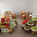 Fresh Assorted Fruits Including Apples Oranges Grapes in Baskets and Wooden Crates Market