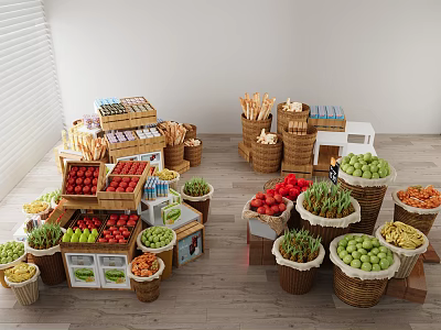 Drink Food Supermarket Shelf Fruit Stall Fruit Combination Snack Shelf 3d model